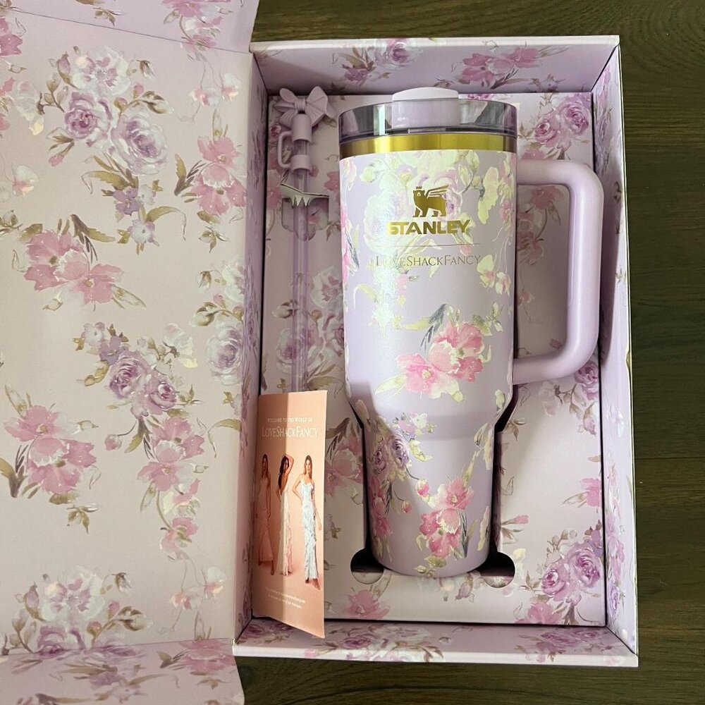 Stanely Loveshack Fancy Purple Floral Happy Thoughts Tumbler 40 oz Bottle Set - Picture 4 of 11